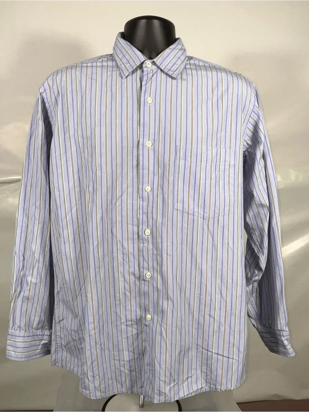 J. Crew Men's Light Blue and White Striped Button-Down Shirt